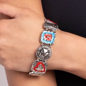 Silver and Red Geometric Bracelet By Paparazzi